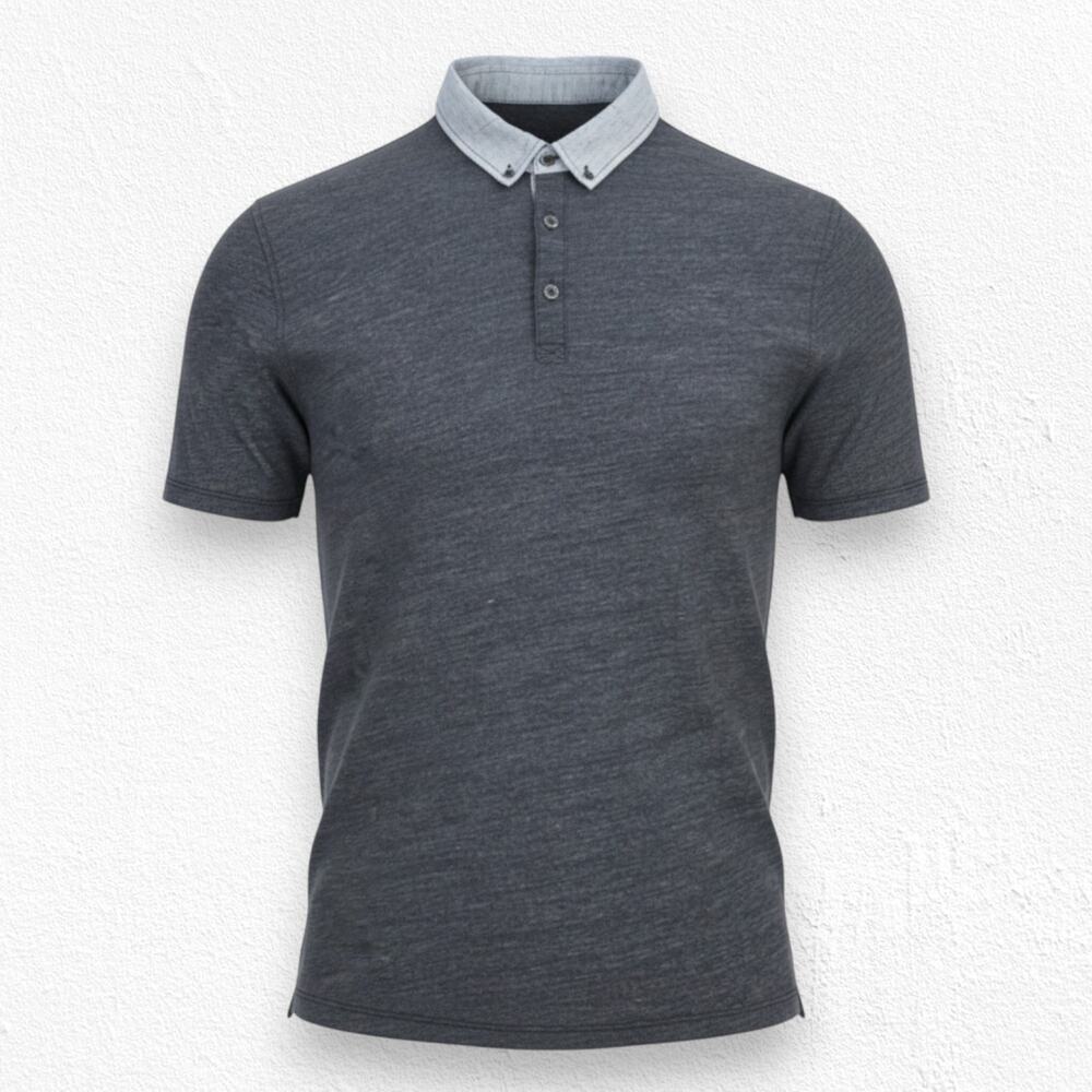 Howe Gray Semi Sheer Collared 1/4 Button Basic Short Sleeve Polo Shirt Size XL